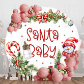 Aperturee - Aperturee Christmas Vibe Snowman Round Santa Baby Backdrop